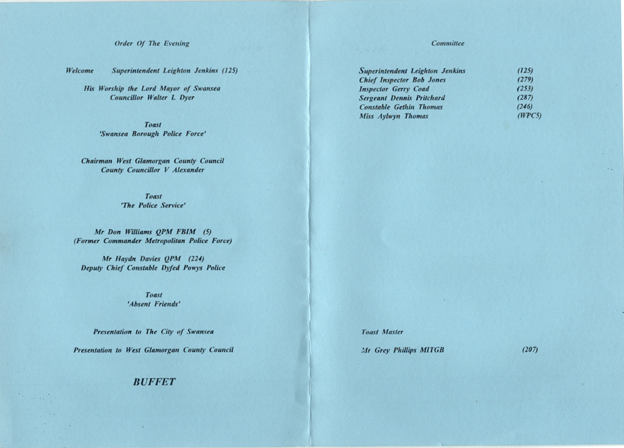 Swansea borough Police Reunion Programme inner page